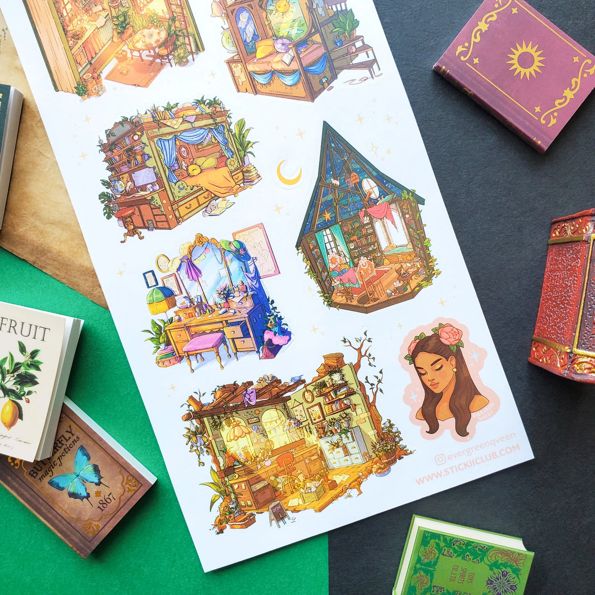 🪟🪴 Alright, sometimes we wanna run but we can’t. Real life, responsibilities, uggggh! So sometimes you just gotta get away by hiding in your own little sanctuary like these ones by @evergreenqveen. Enchanted rooms, dreamy lofts, and secret garden studios — all perfect for the best daydream escape. Grab the ‘do not disturb’ sign and head for nirvana!
Art by: @evergreenqveen
Top Coating: None
Adhesive Layer: Paper
Backing Layer: Clear PET
6.69" x 3.54". Weight - 0.03lbs.
1 sheet included