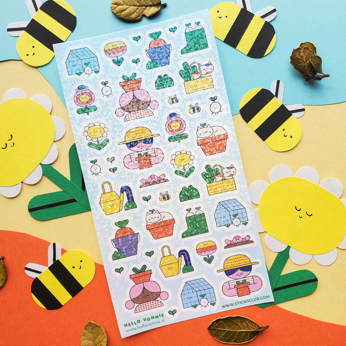🪴🥕 In @ohhellovonnie’s bright and colorful garden, everything grows with a smile! This cheerful sheet is bursting with happy plants, snoozy kitties, friendly frogs, and sweet gardeners tending their leafy friends. This set feels like a warm afternoon spent digging in the dirt, soaking up sunshine, and watching happiness bloom.
Art by: @ohhellovonnie
Top Coating: Holo Glitter
Adhesive Layer: Paper
Backing Layer: Clear PET
6.69" x 3.54".
Weight - 0.03lbs.
1 sheet included