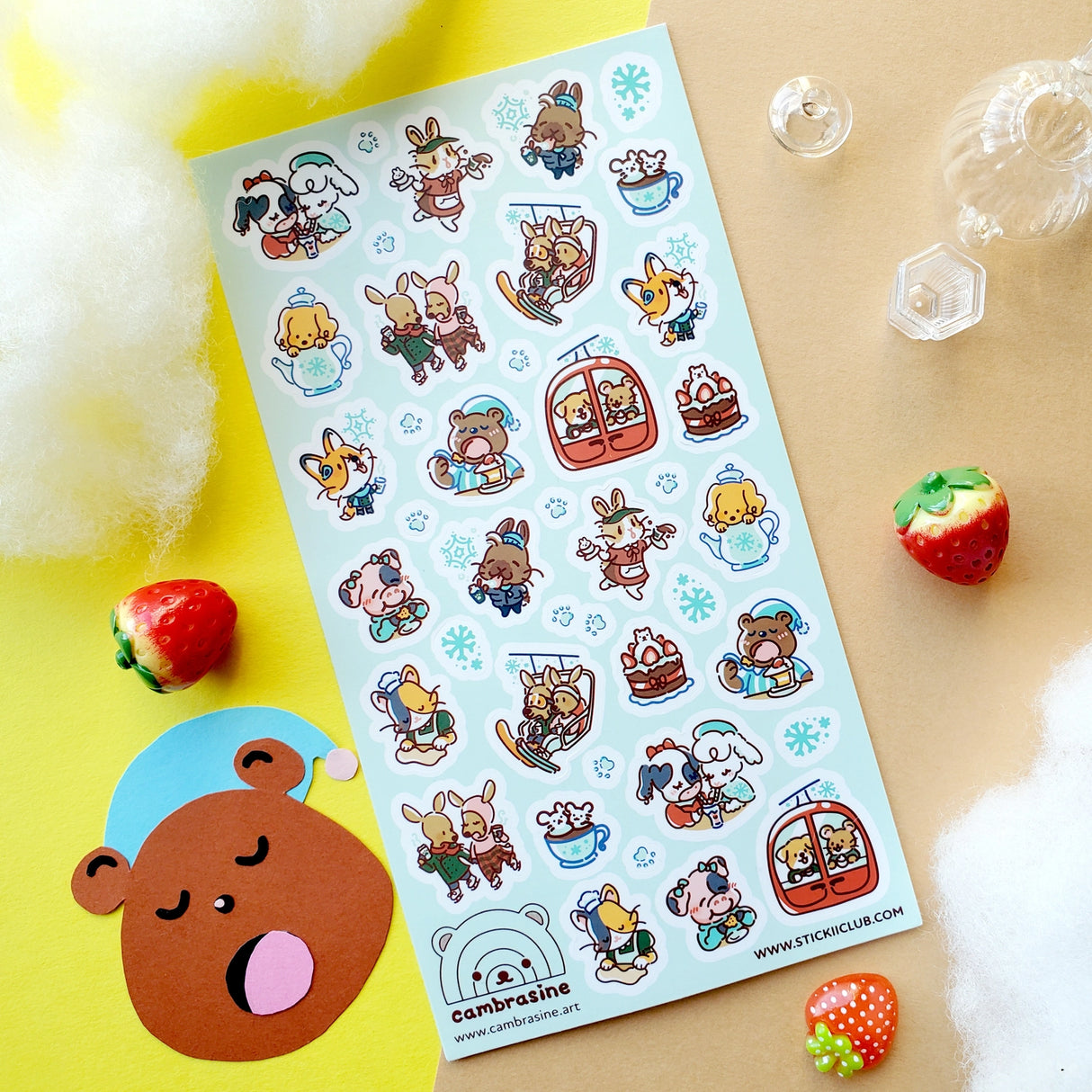 STICKII - Kawaii Wintertime Sticker Sheet
⛷ @cambrasine’s cool pals are having a wonderful time enjoying all that the Snowy Meadow Cafe has to offer. From skiing to ice skating hand in hand with their besties while sipping on hot chocolate, this is truly the ultimate kawaii winter destination! Art by: @cambrasine
Top Coating: None
Adhesive Layer: Paper
Backing Layer: Clear PET
6.69" x 3.54".
Weight - 0.03lbs.
1 sheet included 