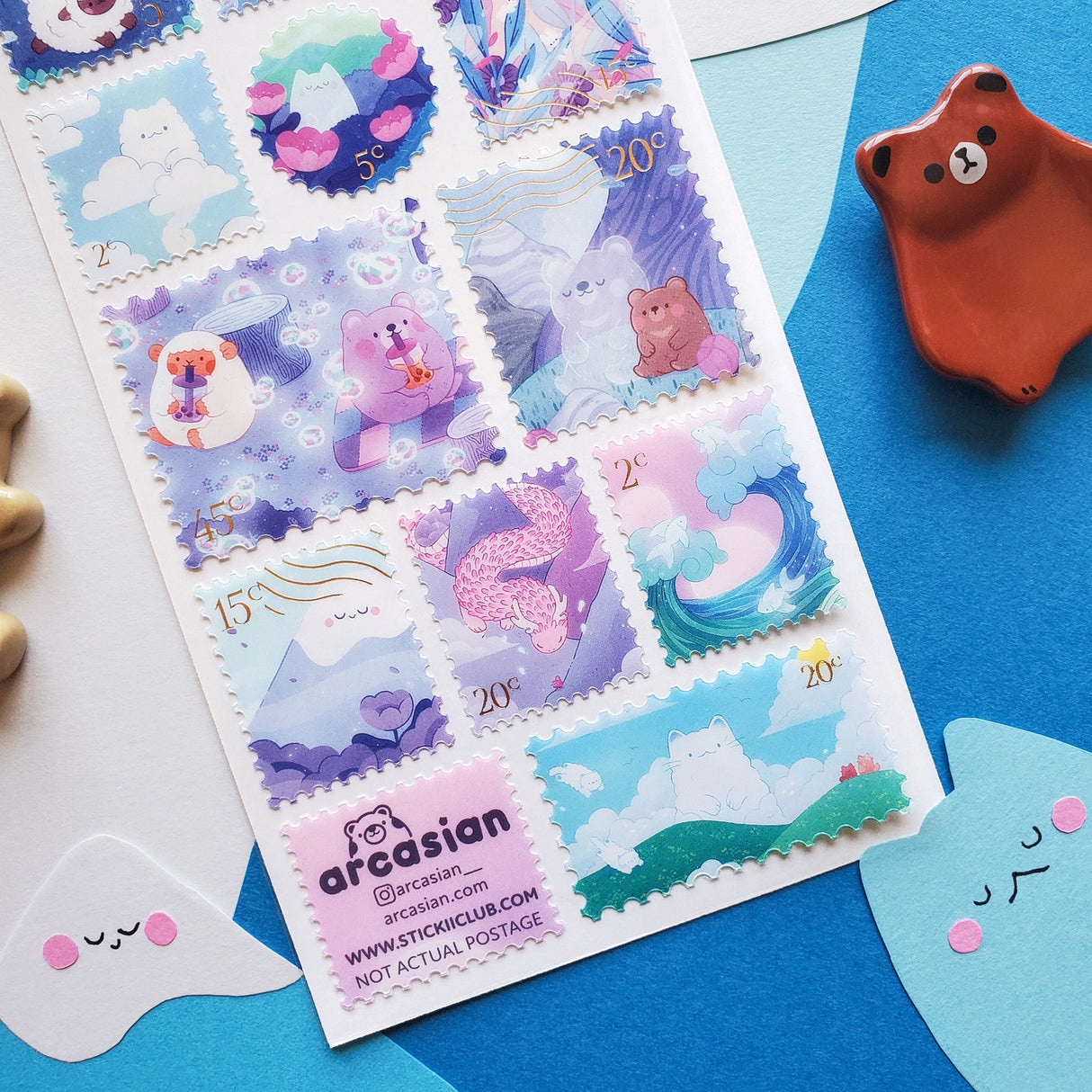 🌸🐑 Special deliveries from @arcasian__’s magical world beyond the clouds! Sleepy sheep roam rolling meadows, fluffy bears sip boba tea while trading daydreams, and cats made out of clouds watch over it all. Each kawaii stamp tells a story postmarked straight from dreamland.