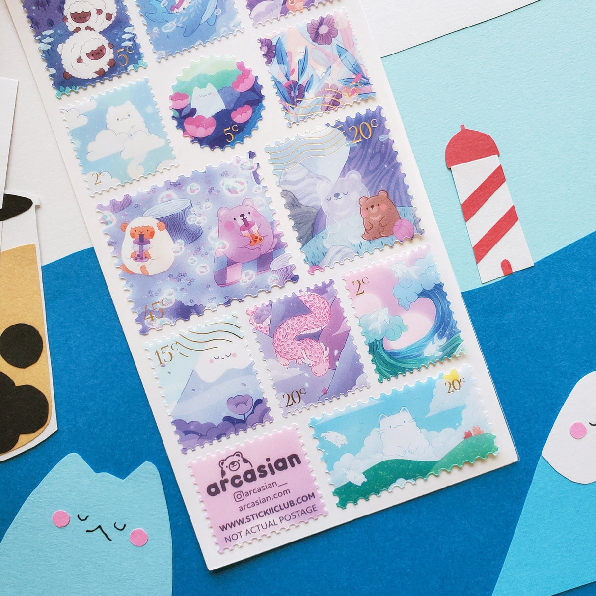 🌸🐑 Special deliveries from @arcasian__’s magical world beyond the clouds! Sleepy sheep roam rolling meadows, fluffy bears sip boba tea while trading daydreams, and cats made out of clouds watch over it all. Each kawaii stamp tells a story postmarked straight from dreamland.