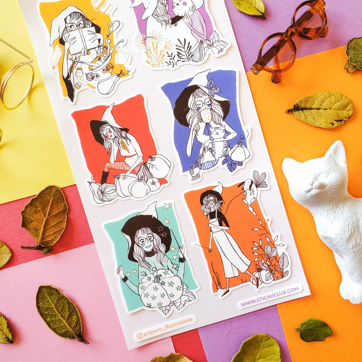 🧙🎃 Meet the most magical girl gang around! These quirky witches by @artpavo_illustrations are stirring up potions, cuddling with cats, bonding with pumpkin friends, and sipping something magical. With bold colors, fabulous hats, and a whole lot of attitude, each witch is living their best cozy witch autumn.