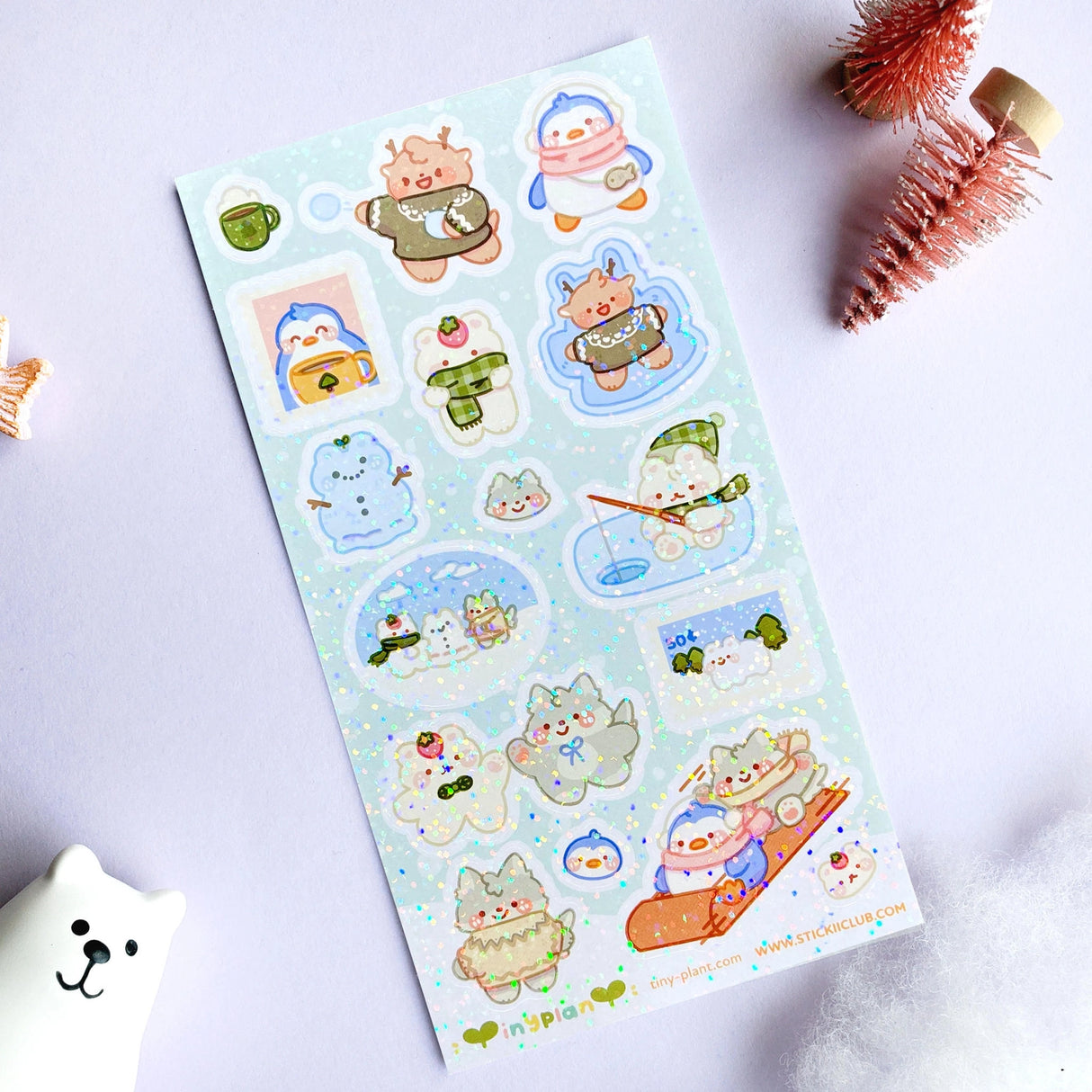 STICKII - Snowy Afternoon Fun Sticker Sheet
We love snowy party games! Grab your scarf and let’s go sledding! Or make a snow cat! Or just snuggle up with a mug of hot cocoa with your best fuzzy pals.
Art by: @tiny.plant
Top Coating: Holo glitter
Adhesive Layer: PVC (plastic)
Backing Layer: Paper
6.69" x 3.54".
Weight - 0.03lbs.
1 sheet included 