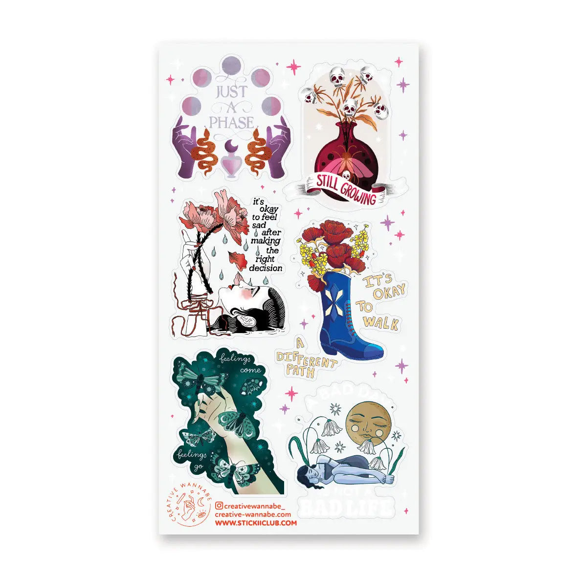🌙✨ These tender affirmations by @creativewannabe_ feel like a gentle hug for hard days and growing hearts. From witchy hands and blooming feelings to quiet reminders that healing isn’t linear, each piece speaks softly but powerfully. A little moody, a little magical, and full of reassurance, these stickers are here to remind you that you’re allowed to feel, pause, and keep growing anyway.