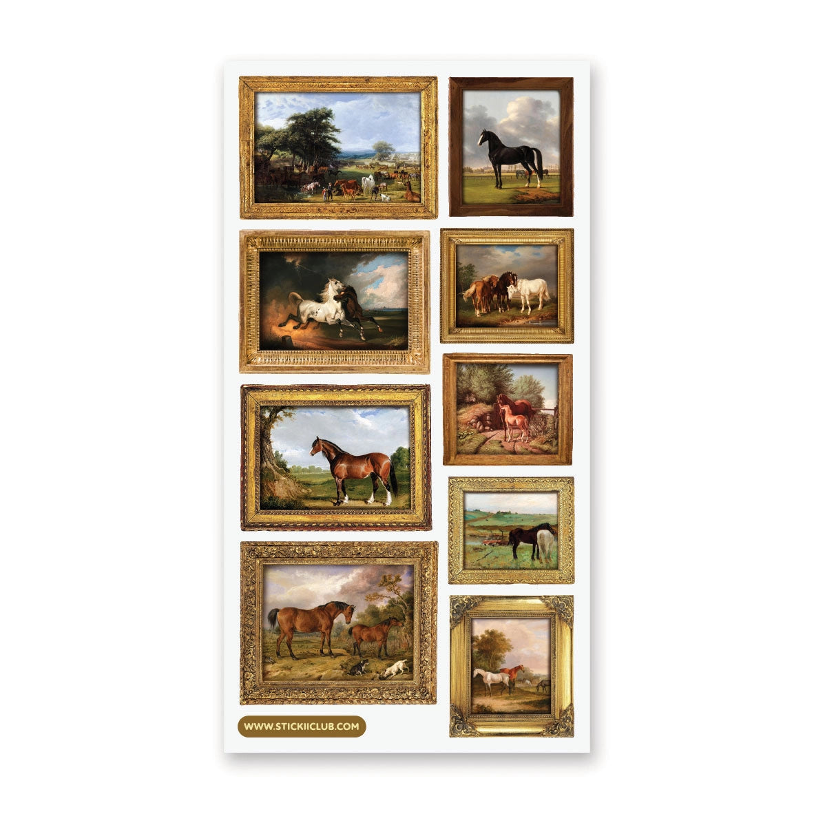 🖼🐎 Like a tiny gallery you can hold in your hands, this sheet is filled with miniature, old-world horse portraits, each lovingly framed in ornate gold and timeworn wood. Inspired by classic pastoral paintings, this elegant set captures gentle strength, flowing manes, and serene moments in nature. A timeless sheet for those who love vintage art, countryside charm, and small details that feel like treasured heirlooms.