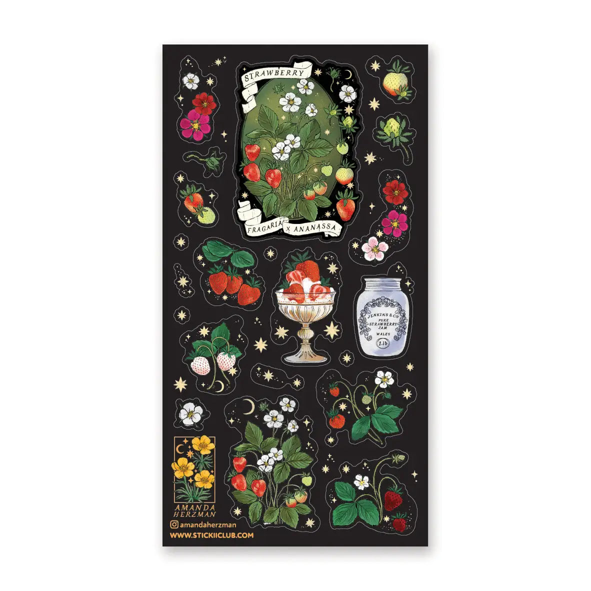 🍓🌙 Ripe with strawberry skies and sweet vibes, this dreamy sheet by @amandaherzman blends botanical beauty with a touch of stardust. Featuring delicate blossoms, ripening berries, and twinkling stars, this set is perfect for adding a hint of celestial wonder to your pages, because strawberries taste even sweeter under the night sky. Art by: @amandaherzman
Top Coating: None
Adhesive Layer: Paper
Backing Layer: Paper
6.69" x 3.54".
Weight - 0.03lbs.
