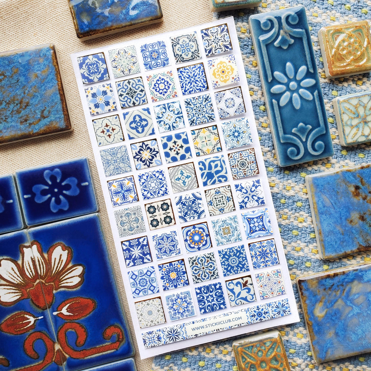 STICKII Azure Whimsy Tiles Sticker Sheet
💙✨ Bring timeless elegance to your creations with this stunning sheet of vintage tiles patterned with intricate designs and shimmering foil accents. From dainty florals to bold geometrics, every square echoes the artistry of classic ceramics in rich shades of blue and gold.