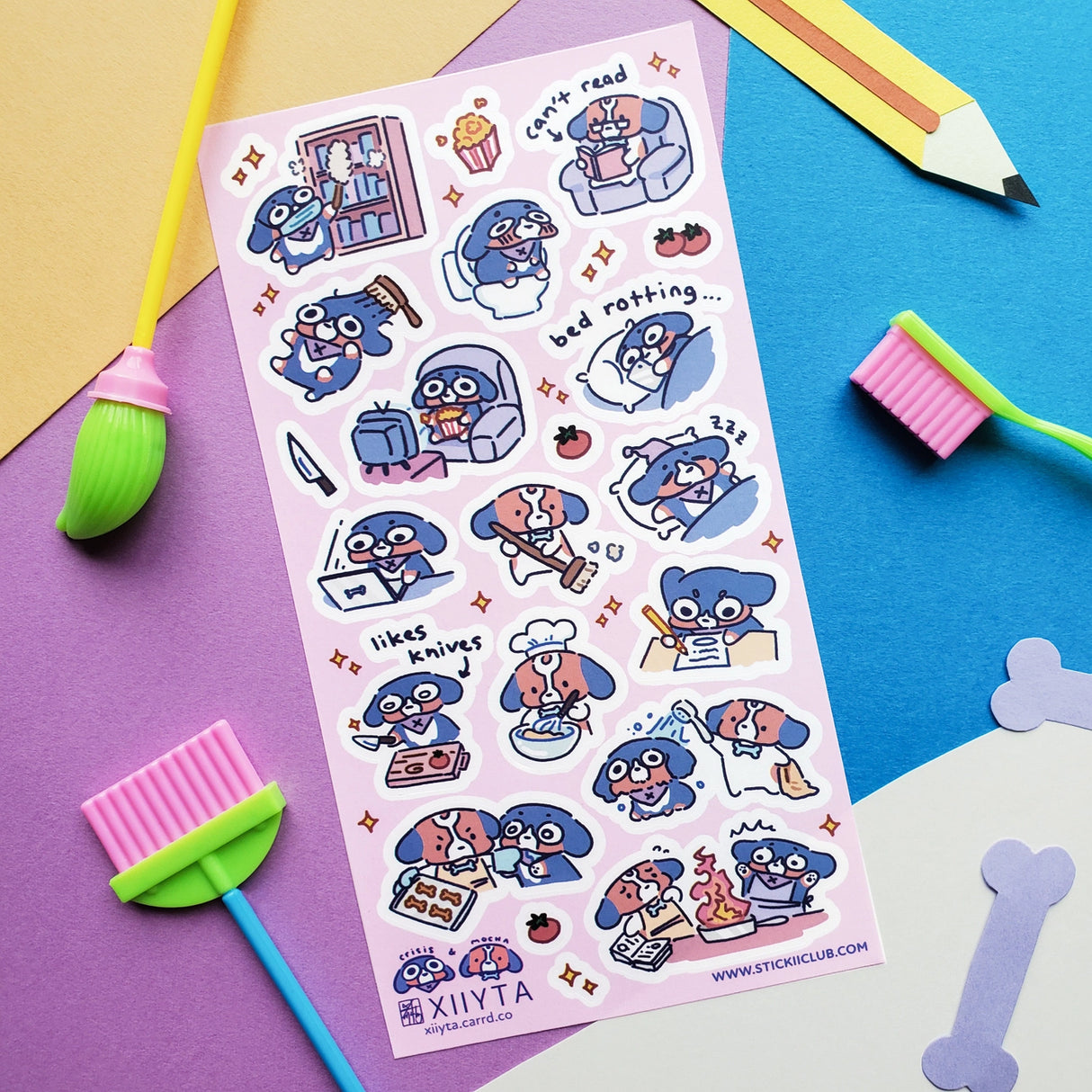 STICKII Crisis & Mocha Sticker Sheet
🐶💤 Meet Crisis & Mocha, just doing their best trying to get through the week (like us). Whether they’re starting fires while tcooking dinner, binge-watching, or just vibing in a disaster of their own making, this sheet by @xiiyta is a reminder that yes we’re all a mess but we’re an adorable mess so it’s okay or something.