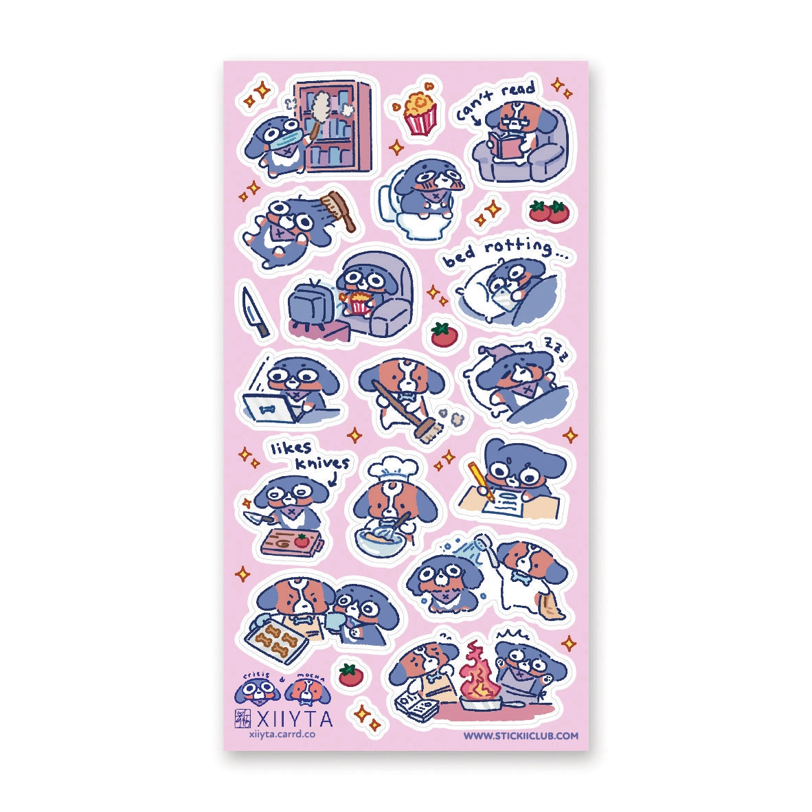 STICKII Crisis & Mocha Sticker Sheet
🐶💤 Meet Crisis & Mocha, just doing their best trying to get through the week (like us). Whether they’re starting fires while tcooking dinner, binge-watching, or just vibing in a disaster of their own making, this sheet by @xiiyta is a reminder that yes we’re all a mess but we’re an adorable mess so it’s okay or something.