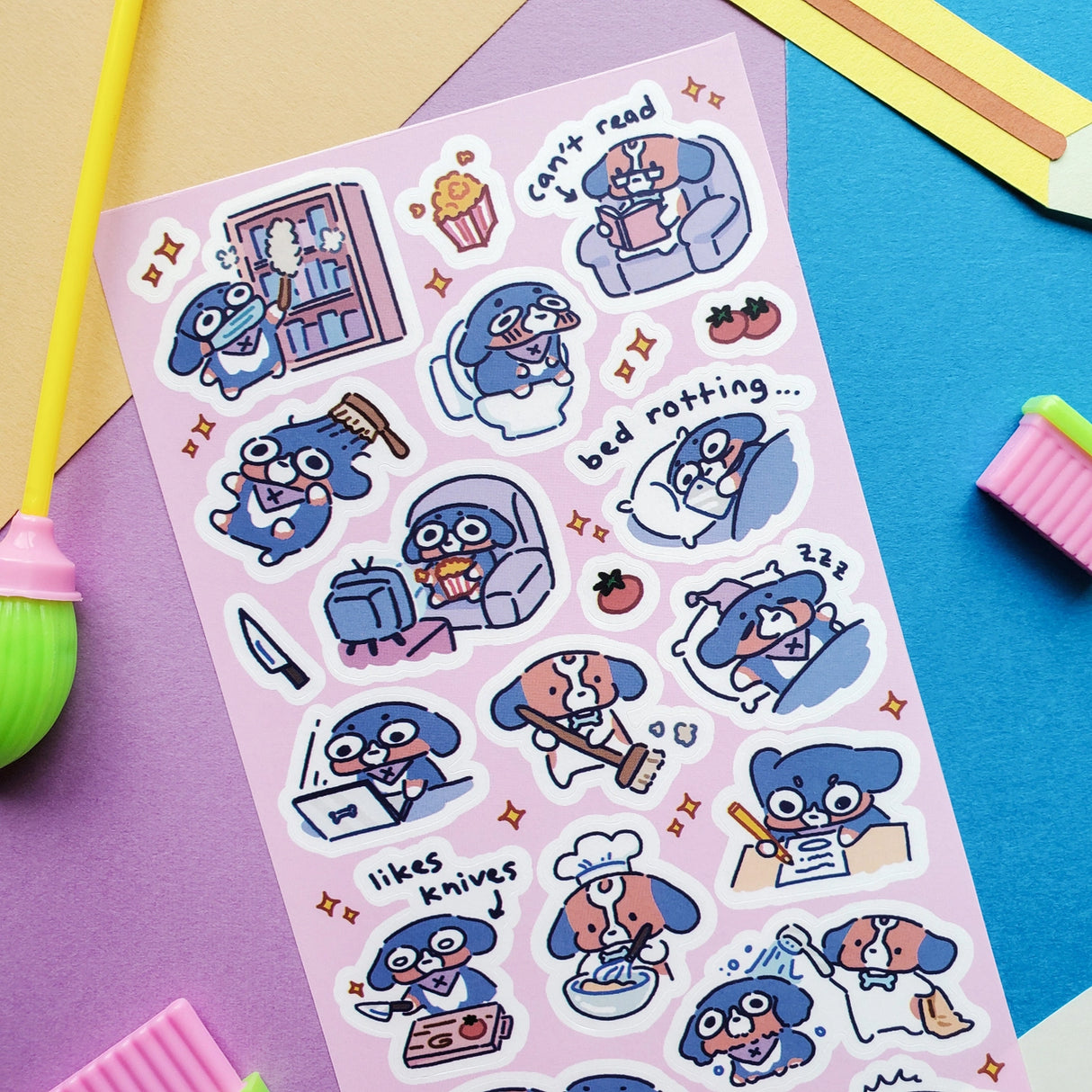 STICKII Crisis & Mocha Sticker Sheet
🐶💤 Meet Crisis & Mocha, just doing their best trying to get through the week (like us). Whether they’re starting fires while tcooking dinner, binge-watching, or just vibing in a disaster of their own making, this sheet by @xiiyta is a reminder that yes we’re all a mess but we’re an adorable mess so it’s okay or something.