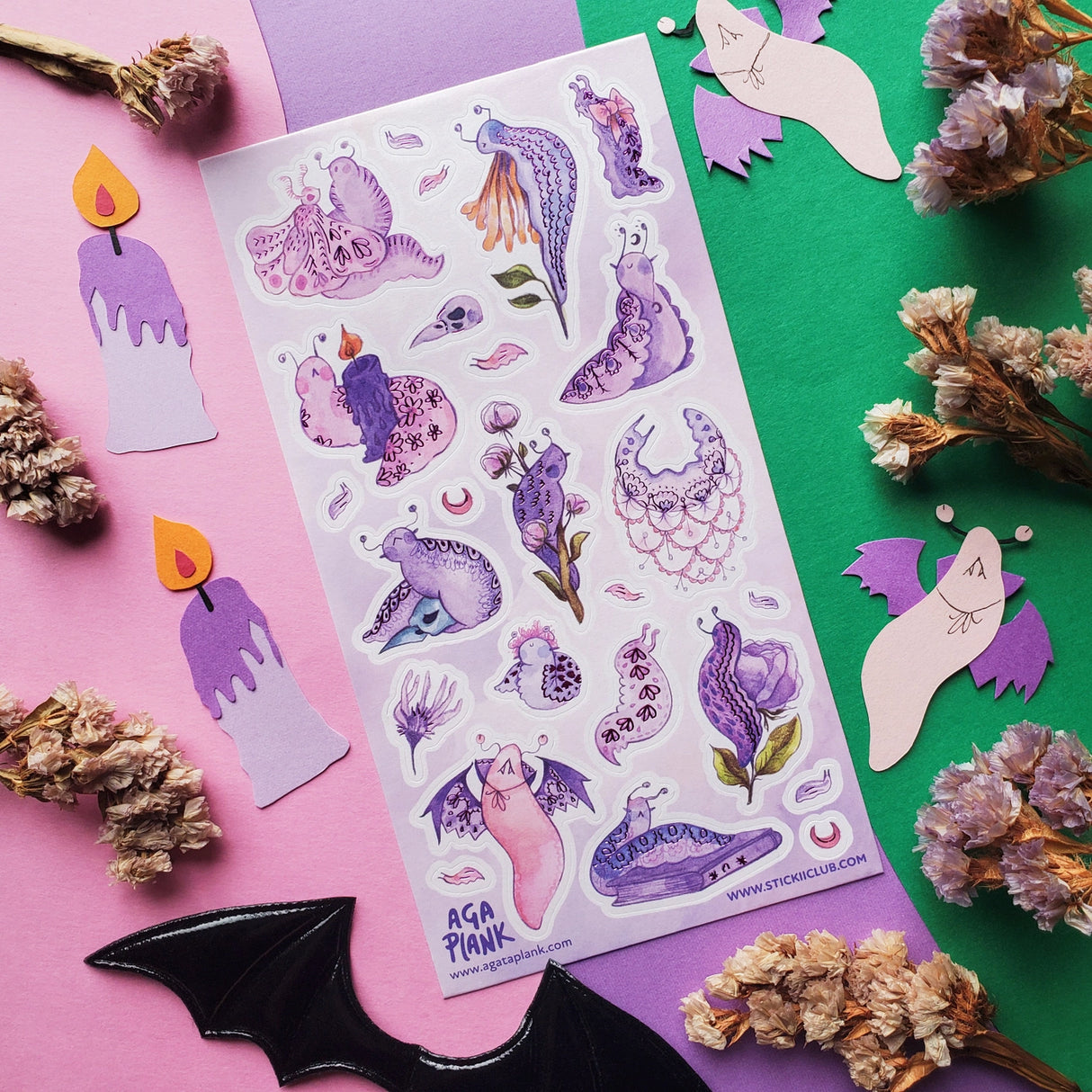STICKII Gothic Garden Slugs Sticker Sheet
🐌💜 Okay what’s more magical than these gothic cuties from @agataplank? These slugs are dramatic and slow which is a such a vibe to strive for as they are dressed up in their softest florals, ruffliest lace, and you have to have a cape. Then do all the magical gothic activities with spooky gardens, spell books and charm!