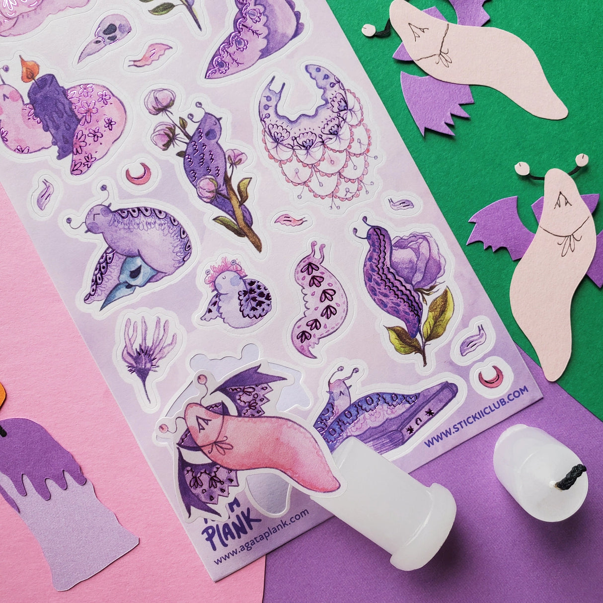 STICKII Gothic Garden Slugs Sticker Sheet
🐌💜 Okay what’s more magical than these gothic cuties from @agataplank? These slugs are dramatic and slow which is a such a vibe to strive for as they are dressed up in their softest florals, ruffliest lace, and you have to have a cape. Then do all the magical gothic activities with spooky gardens, spell books and charm!