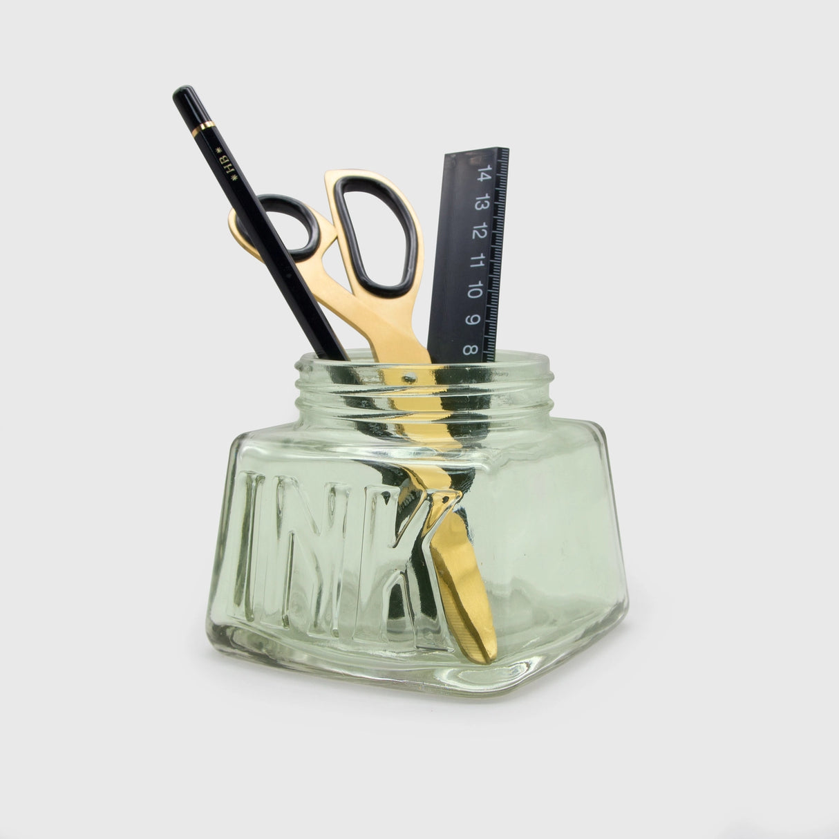 An oversized pen pot designed in the style of a classic inkwell. Made from green-tinted soda glass with plenty of space for your writing tools.
Classic glass pencil pot.
Green tinted soda glass.
Organize your writing tools.
Modern take on a timeless classic.
Pretend you are a Victorian scholar.
Plastic free product and packaging