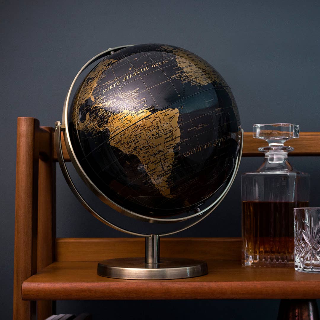 Introducing World Tour – the latest super-premium addition to our Iron & Glory range. A 20cm black and gold double axis globe with a brushed metal frame and base. It’s a beauty!
Premium 20cm double-axis globe