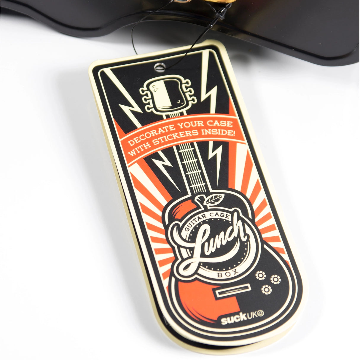 Lunch just got loud. This guitar-shaped tin lunchbox brings rock-n-roll attitude to school, work, or picnics. Keep sandwiches and snacks secure with a sturdy latch and carry handle, then personalise your case with the included set of stickers – just like a real tour pro. Made from durable, food-grade tin and designed to last, it’s the coolest way to carry your lunch on the road.