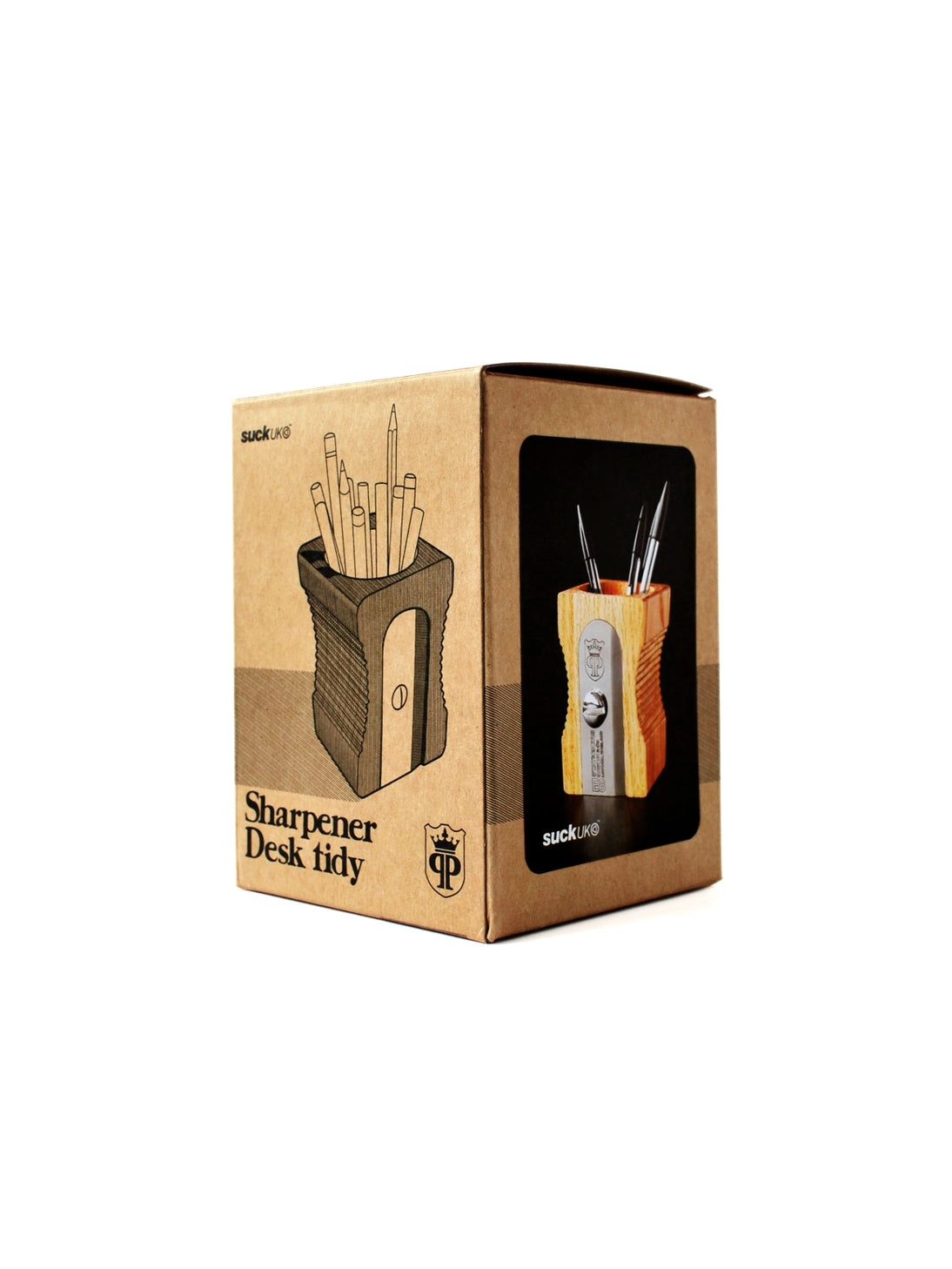 Giant pencil sharpener stationary organizer and pen pot/holder - perfect for organizing your desk at the office, in the classroom or at home. This smart and original product design keeps desks in prime working condition.
Made from extra-strong material: sustainable Rubber wood and silver stainless steel, it’s an elegant and classic design that is instantly recognizable.