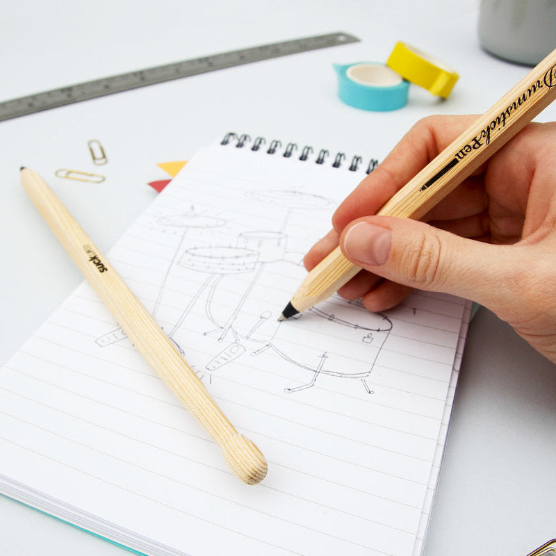 For desk drummers, restless tappers & future rock legends. A pair of drumsticks cleverly disguised as pens, ready for meetings, maths lessons or impromptu solos on the nearest tabletop. Perfect for anyone convinced they're the next Phil Collins. Practice your paradiddles, look busy at work, then get back to annoying the neighbours. Smaller than a drum kit, cheaper than a drum kit, and considerably easier to fit in a pencil case. A great gift for fidgety fingers.
Black Ink
Ballpoint pens shaped like dru