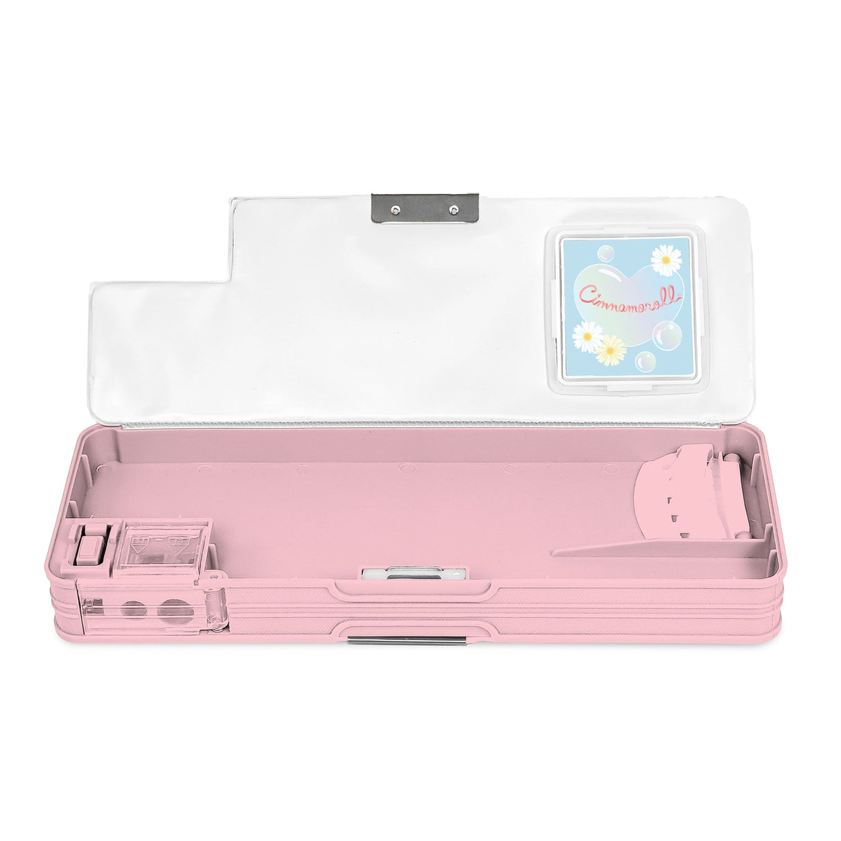 Stay organized with this Cinnamoroll™ Pencil Case! It features two roomy compartments, a flip-up calculator, a pencil sharpener, and a magnetic closure. With plenty of storage space and a sweet gingham-and-daisies design, it's perfect for school, study sessions, or gifting to a Sanrio fan