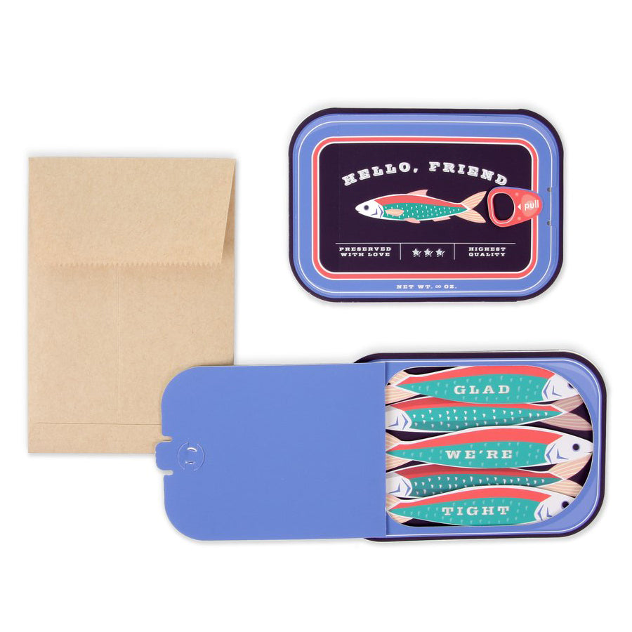 Tarjeta de felicitación diaria con sardinas emergente