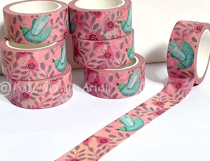 Cinta washi con diseño de nido de pájaros con motivos florales