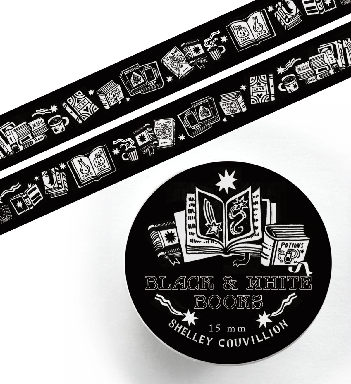 Add a little literary charm to your journaling with this Black and White Books Washi Tape.
