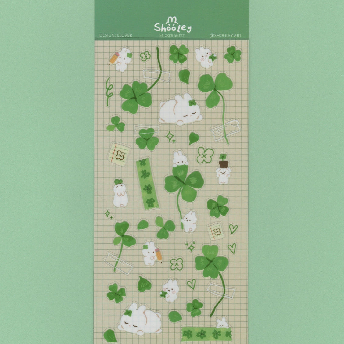 Shooley Lucky Clover Sticker Sheet
Clear vinyl sticker sheet. Each sheet comes with a backing card. Sticker material is water resistant.