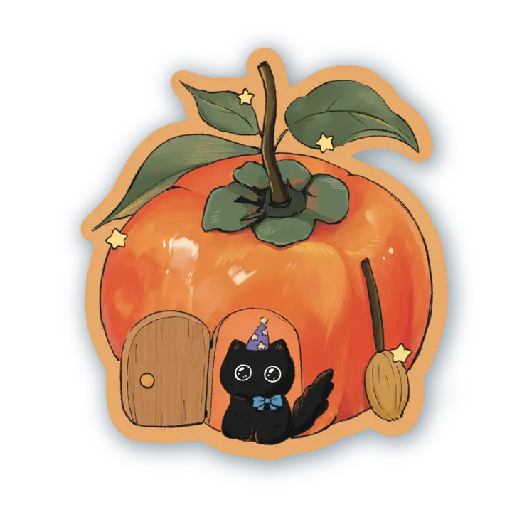 A small black kitty finding home in a persimmon.
Dishwasher safe
Size: 2.4” x 2.7”
Soft matte vinyl