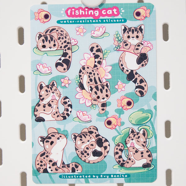 Sleepy Fishing Cat Vinyl Sticker Sheet