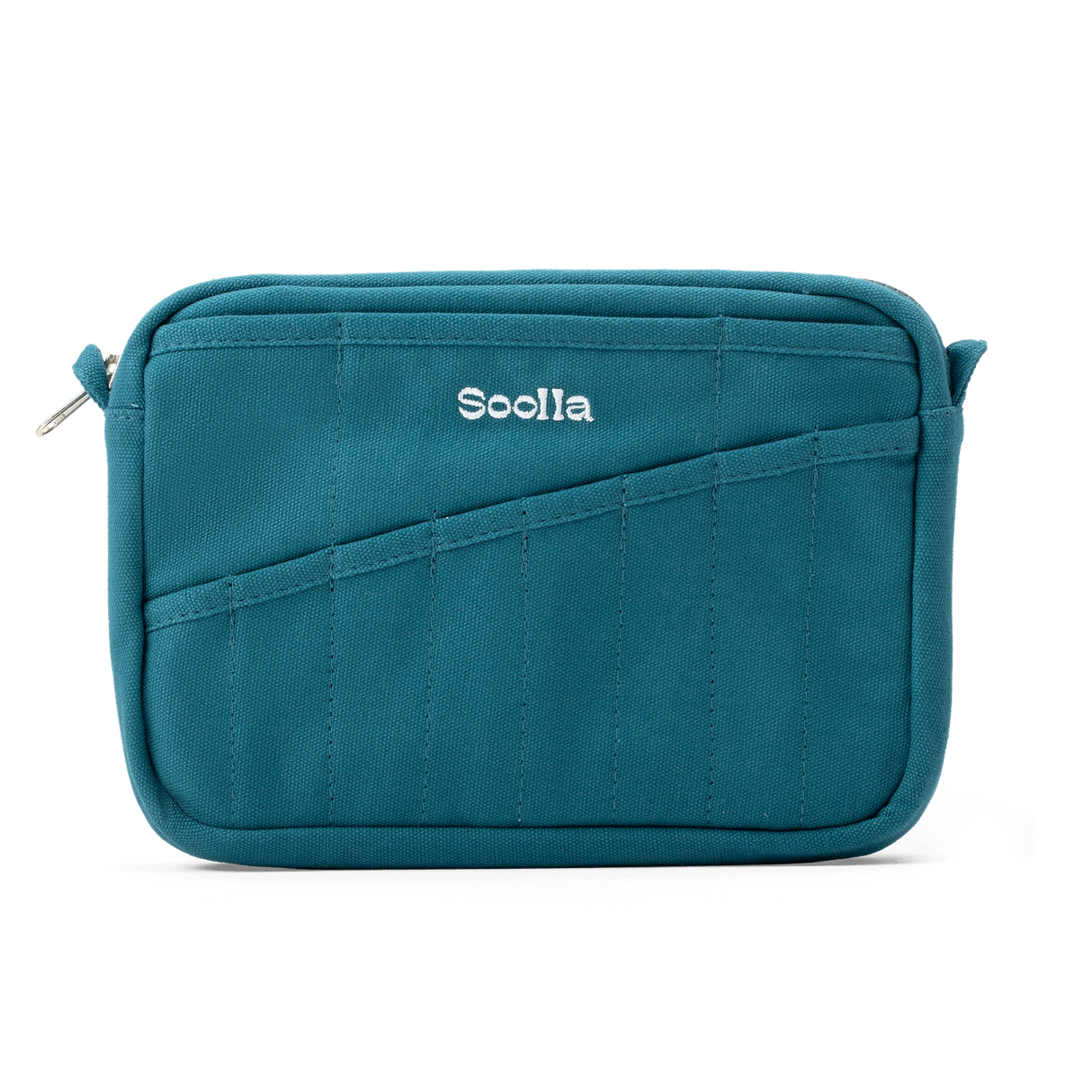 Front layout: 8 slanted pockets + 3 directly behind
Interior: Main compartment fits an A5 notebook; two open compartments on each wall
Back panel: 3 wide exterior pockets + one full-length slip pocket
Quick-drying duck canvas — sturdy, breathable, and machine-washable
Convertible design — hooks for your own strap or a Soolla strap (coming soon)
Structured silhouette — holds its shape even when lightly packed
Full-width YKK zipper — smooth and durable
Compact profile — fits inside larger bags or