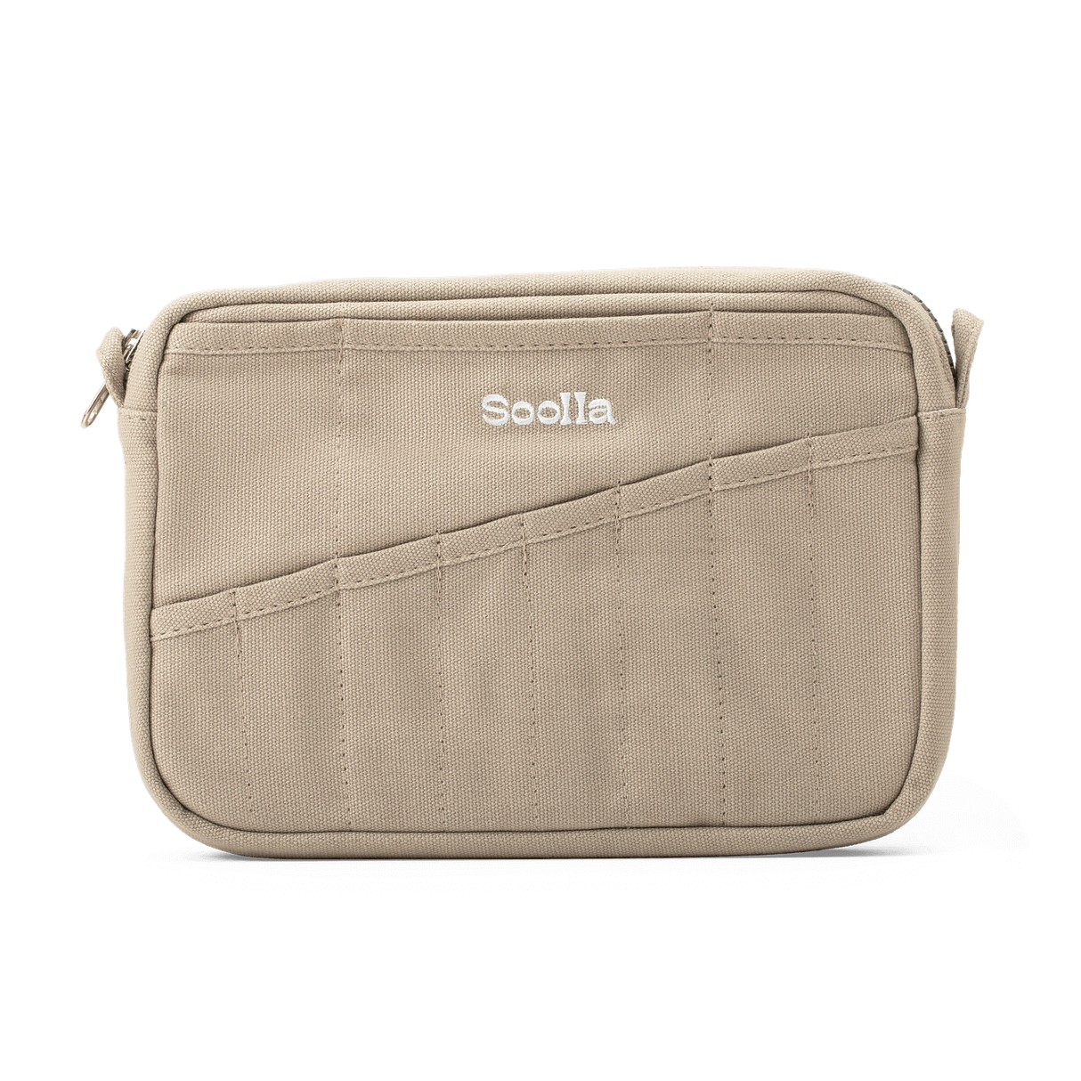 Features & Specs
Front layout: 8 slanted pockets + 3 directly behind
Interior: Main compartment fits an A5 notebook; two open compartments on each wall
Back panel: 3 wide exterior pockets + one full-length slip pocket
Quick-drying duck canvas — sturdy, breathable, and machine-washable
Convertible design — hooks for your own strap or a Soolla strap (coming soon)
Structured silhouette — holds its shape even when lightly packed
Full-width YKK zipper — smooth and durable
Compact profile — fits