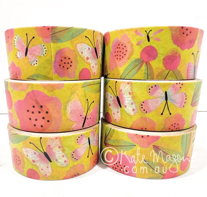 Cinta washi con motivos florales y mariposas de primavera
