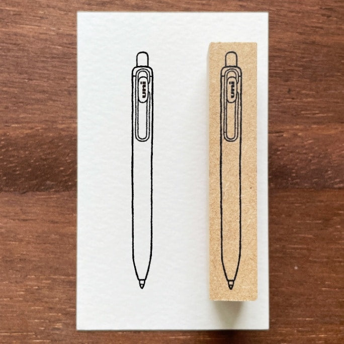Stamp Marche Uni-ball One Wooden Stamp Rubber stamp with a pen design on a wooden surface