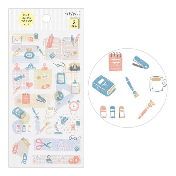 The "stationery pattern" with a soft touch like colored pencils can be arranged by layering nostalgic stationery and notebook motifs.
A wide variety of sticker designs to use with your notebook
These peel-and-stick washi stickers will make your daily records more fun. Simply stick them freely on the margins of your notebook to create a gorgeous page. It comes in a pack of 2 sheets, a small size that is perfect for monthly blocks and a large size that is convenient for filling in the blanks.