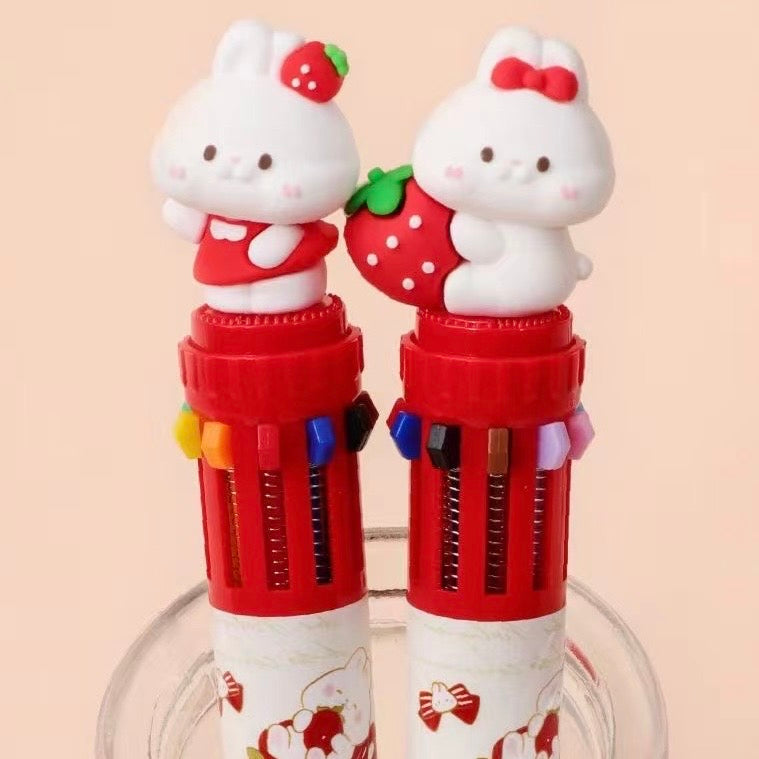 Strawberry Bunny Retractable Ballpoint Pen 0.7mm - 10 Colors