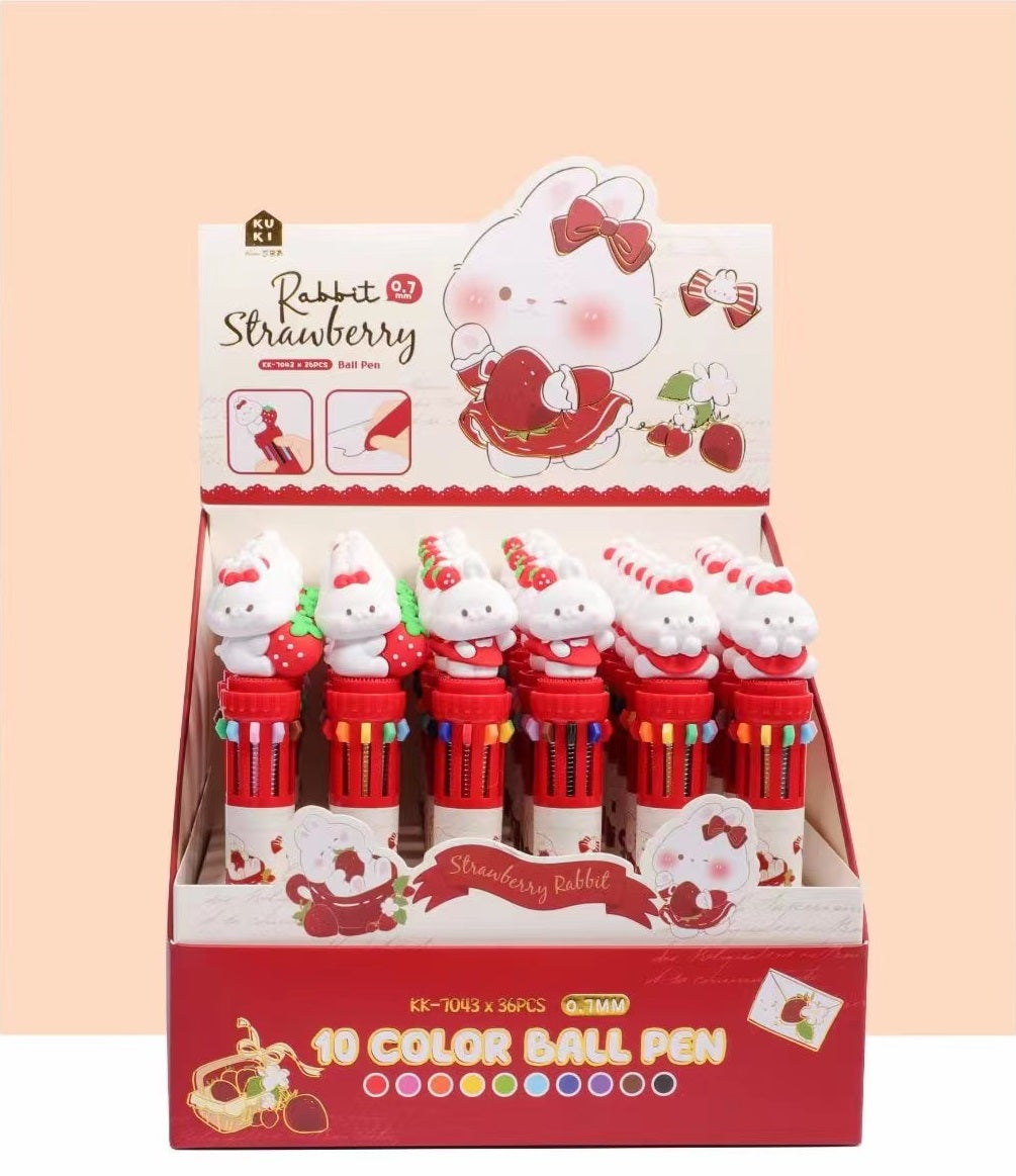 Strawberry Bunny Retractable Ballpoint Pen 0.7mm - 10 Colors