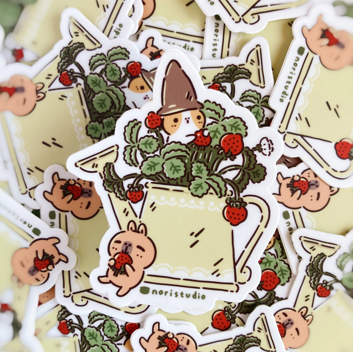 Strawberry and Cute Animals Vinyl Sticker