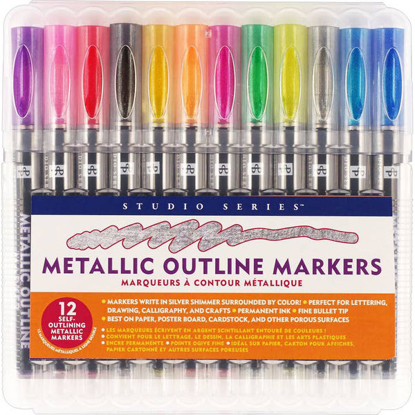 12 Colors Self Contour Metallic Markers, Permanent Marker Craft