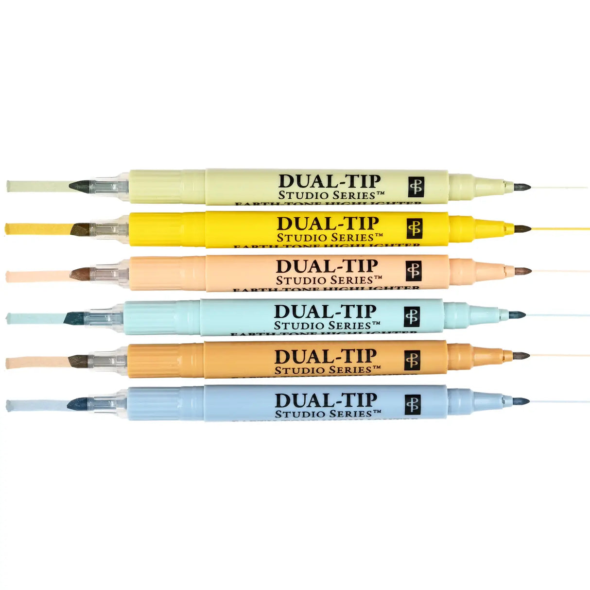 Studio Series Dual-Tip Set of 6 Highlighters - Earth-Tone
Beautiful earth-tone highlighters won't smudge or bleed, even through the thinnest of pages! Set of 6 highlighters. Versatile dual tips. Broad chisel tip for highlighting. Narrow tip for underlining.
Uniquely formulated waxy highlighters are bleed- and feather-resistant, even on thin pages in Bibles, magazines, textbooks, and more. Vibrant pigment ink. Gentle colors from nature are easy on the eyes. Perfect for planners, handwritten notes, document
