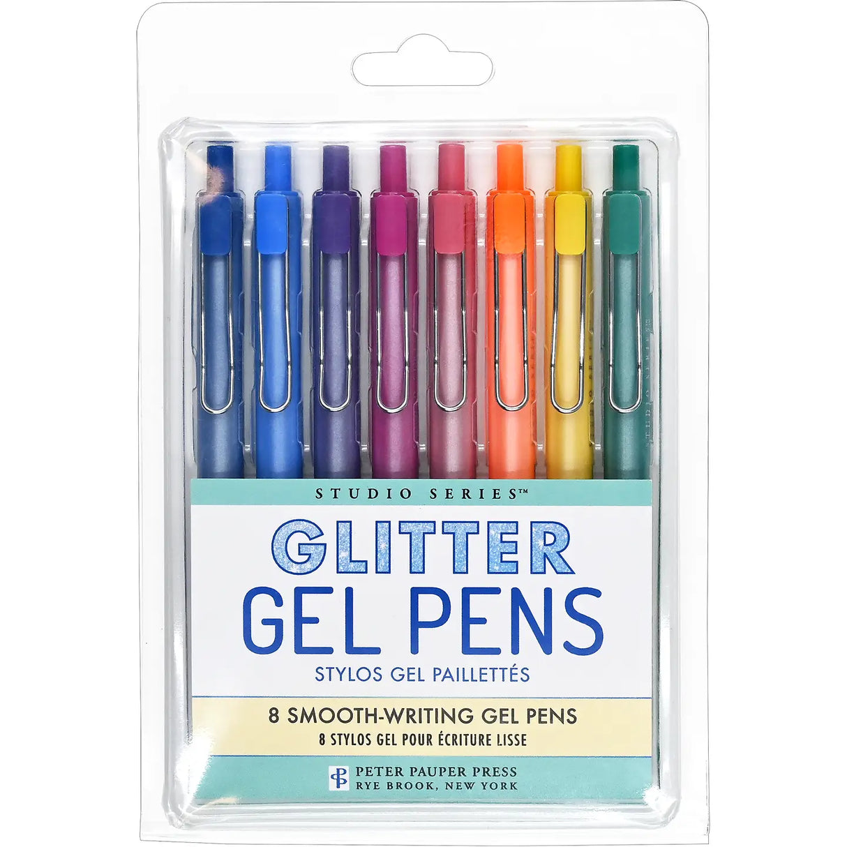 Quick-drying fine-tip gel pens with brilliant glitter colors provide a seamless flow of ink for a flawless writing experience!
Retractable gel pens are perfect for journaling, drawing, crafting, and more!
Smudge-free.
No bleed-through.
Choose from a palette of 8 glitter colors to bring pizzazz to all your creative projects! Purple, dark blue, light blue, yellow, orange, pink, red, and green.
Sparkly, vibrant colors that shimmer!
Precise 1.0 mm nibs.
Ergonomic rubber grip for comfort.
Durable clip provides