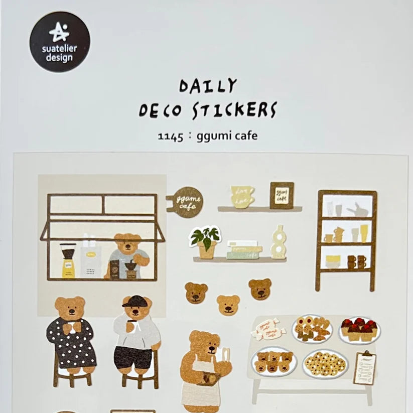Suatelier Sticker Sheet - Ggumi Cafe
The Ggumi Cafe sticker sheet from Suatelier captures the charm of quiet coffee moments, sweet treats, and the inviting atmosphere of your favorite neighborhood café. Known for their soft colors and playful aesthetic, Suatelier stickers add an instant dose of warmth and whimsy wherever you place them.
• This package includes 1 sheet of sticker
• Package measures approx. 8" x 3.5"