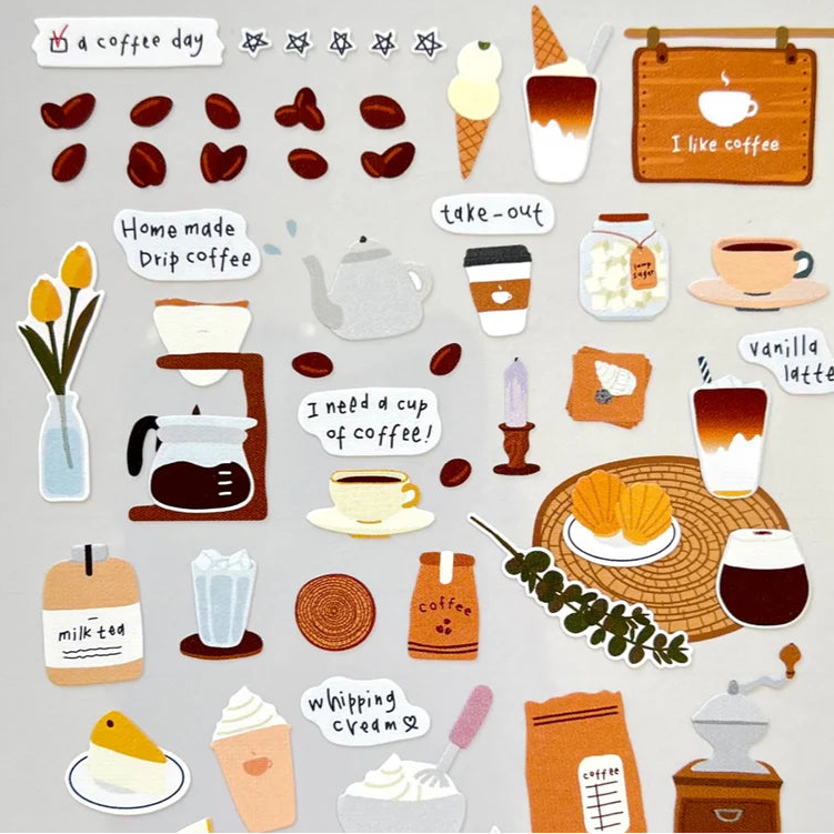 Bring the cozy charm of your favorite café straight into your journal or planner with the I Like Coffee sticker sheet from Suatelier. Known for their soft colors and playful aesthetic, Suatelier stickers add an instant dose of warmth and whimsy wherever you place them.
Package measures approx. 8" x 3.5"
Includes 1 sticker sheet