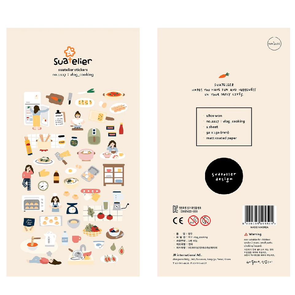 Bring cozy kitchen vibes to your journal, planner, or creative projects with this charming Suatelier sticker sheet. Designed with the warm, whimsical style Suatelier is loved for, this sheet captures everyday cooking moments—perfect for food lovers, vloggers, and anyone who enjoys documenting life’s simple pleasures.
• This package includes 1 sheet of sticker
• Package measures approx. 8" x 3.5"