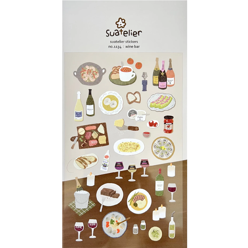 Bring a cozy, charming atmosphere to your planners, journals, and creative projects with the Suatelier “Wine Bar” Sticker Sheet. This beautifully illustrated set captures the warm, intimate feel of a night out. Suatelier’s signature soft colors and minimalist illustrations make this sheet an easy match for any stationery style.
• This package includes 1 sheet of sticker
• Package measures approx. 8" x 3.5"