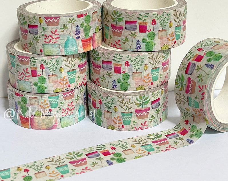 Cinta washi con macetas suculentas