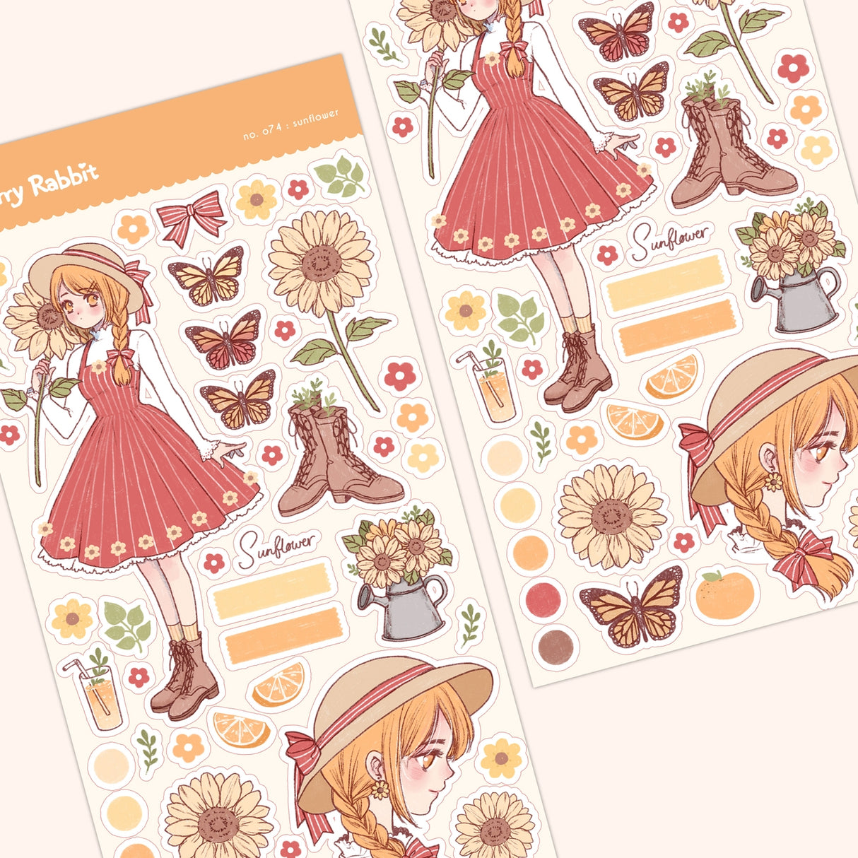 Cherry Rabbit Sunflower Sticker Sheet