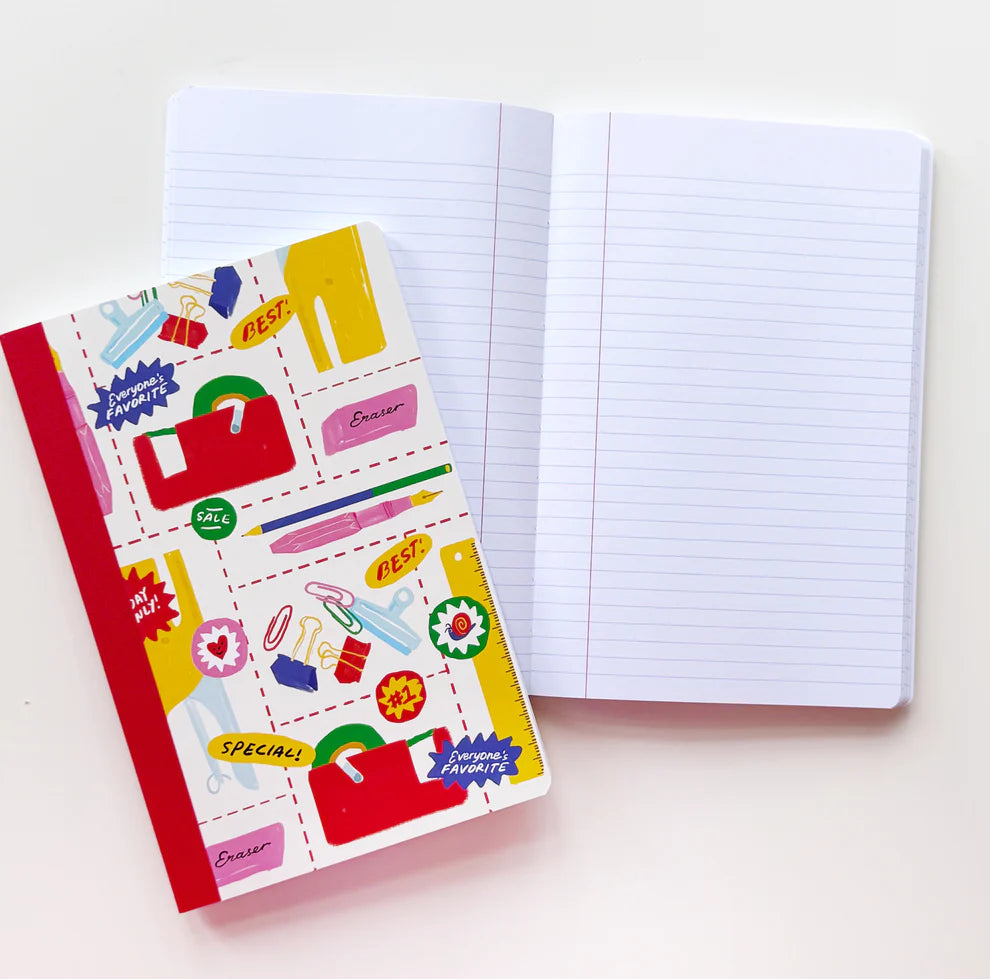 Stationery Store Day 2026
Composition style notebook with tape-binding.
50 college rule inner pages.
Rounded corners
Artwork property of Karen Schipper