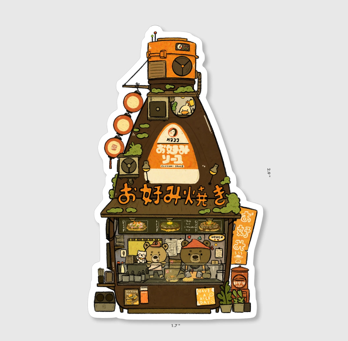 Sushiboiiiyy - Okonomiyaki Store Vinyl Sticker
Die cut stickers are roughly 3x3" and are laminated with a Matte finish.