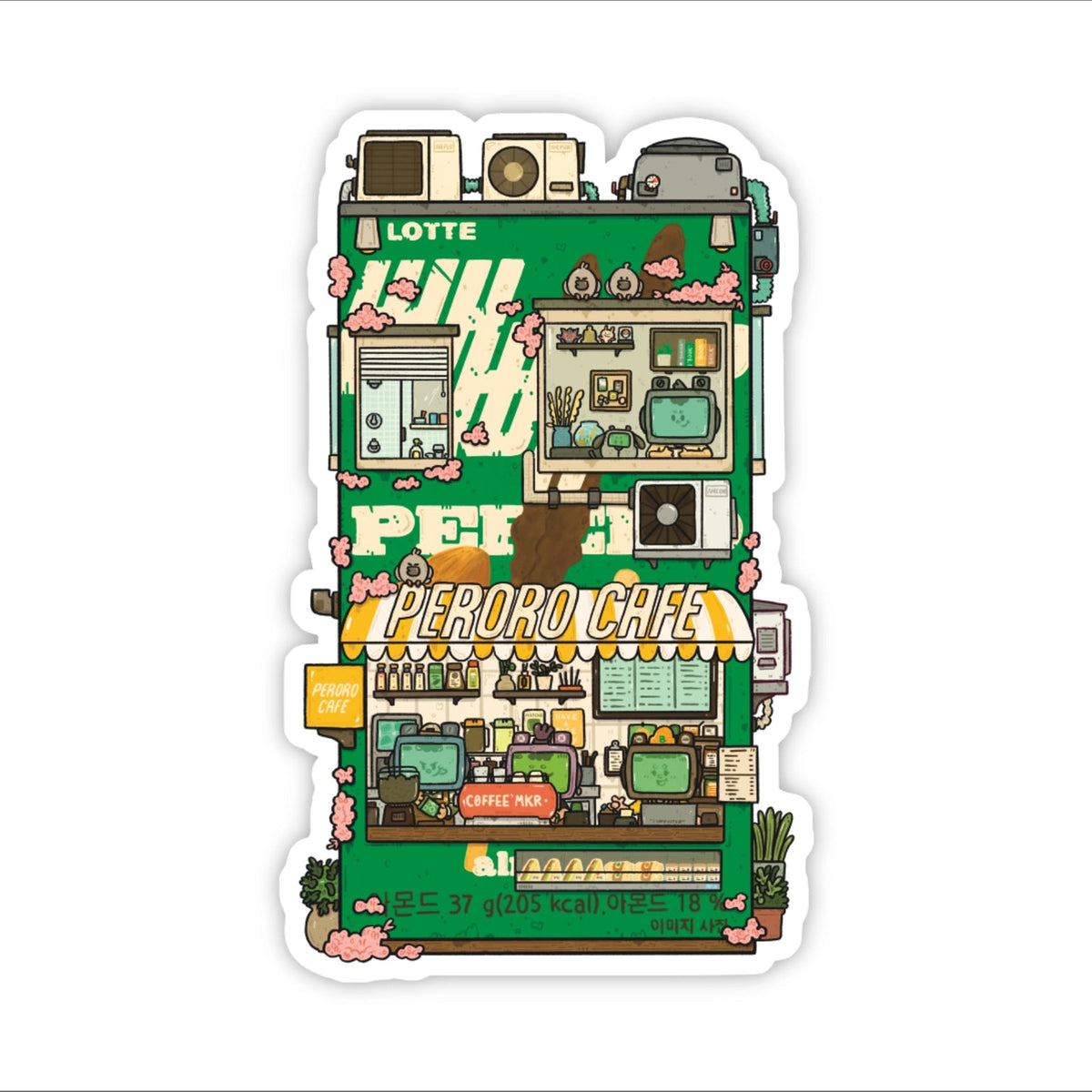 Sushiboiiiyy - Pepero Box Cafe Vinyl Sticker
Die cut stickers are roughly 3x3" and are laminated with a Matte finish.