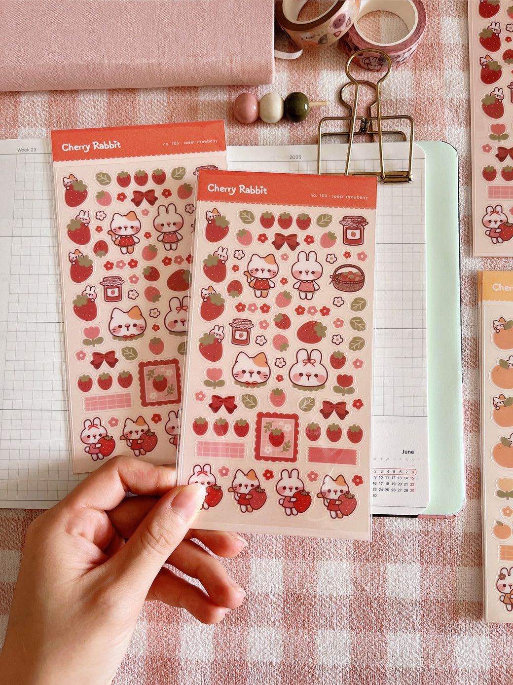 Cherry Rabbit Sweet Strawberry Sticker Sheet