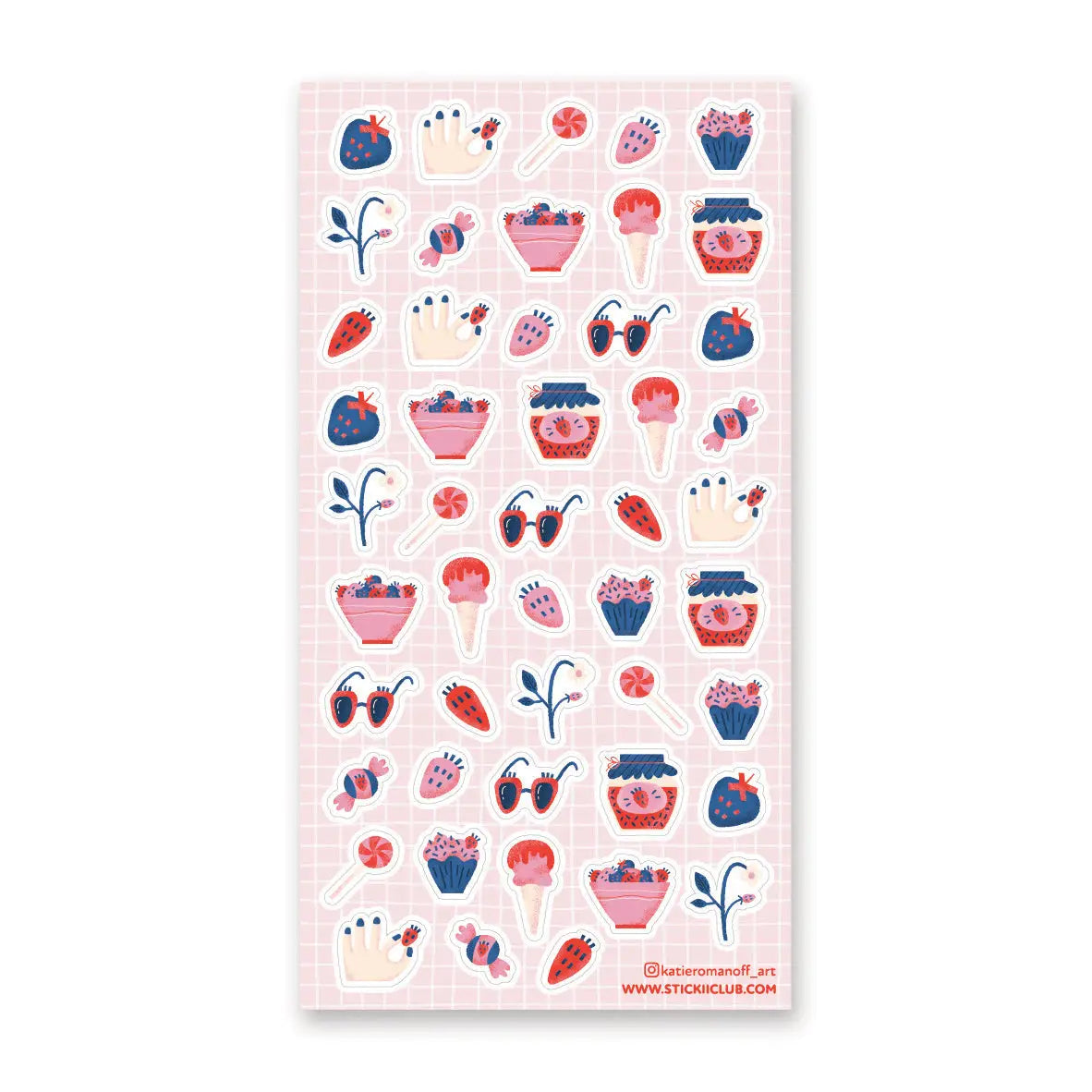🍓🕶️ Sweet, bright, and ready for a strawberry-filled day out, @katieromanoff_art’s playful sheet is packed with all the little things that make summer feel extra fun. From berry sunglasses and strawberry nails to jam jars, frosty treats, cupcakes, candies, and tiny floral details. A fresh-picked mix of fruity charm, playful style, and berry-sweet fun.
Art by: @katieromanoff_art